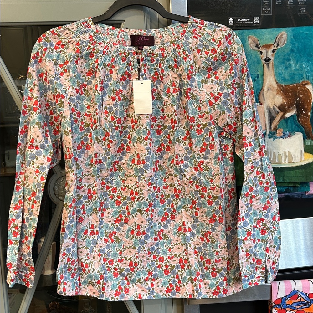 J. Crew Liberty Floral Cotton Peasant Blouse 0